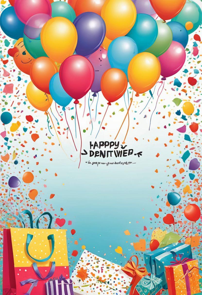 A colorful collection of whimsical and witty greeting cards, displayed in a playful, lively setting. Each card features unique, humorous illustrations and clever phrases, surrounded by cheerful accessories like balloons and confetti. The background should be bright and inviting, radiating joy and creativity. Ideal for sparking laughter and happiness. vibrant colors. vector art.